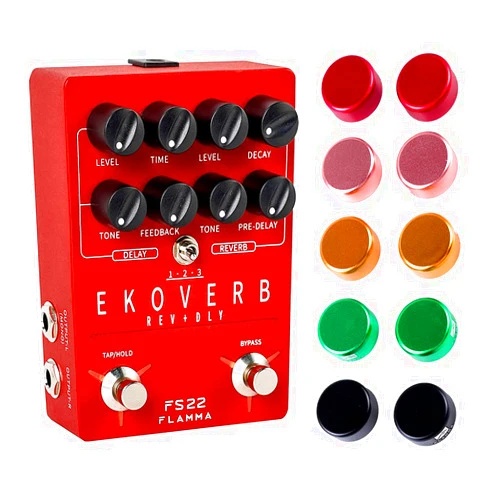 FLAMMA Stereo Delay and Reverb Pedal with 10 Pcs Barefoot Pedal Buttons
