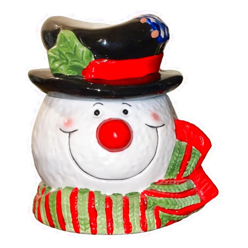 Hidd_ntr_asur_s Christmas Snowman Cookie Jar, 6.5 inches Tall, Ceramic