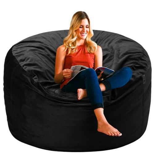 HABUTWAY Bean Bag Chair 3Ft Luxurious Velvet Ultra Soft Fur with High Rebound Memory Foam Bean Bag Chairs for Adults Plush Lazy Sofa with Fluffy Sponge 3' (Black New)