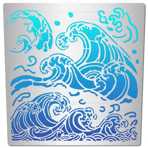 GORGECRAFT Sea Waves Stencils Metal Drawing Painting Template Reusable Ocean Wave Pattern Stainless Steel Stencils for Scrapbooking Wood Burning Pyrography Engraving Art DIY Crafts 6.3x6.3 Inch