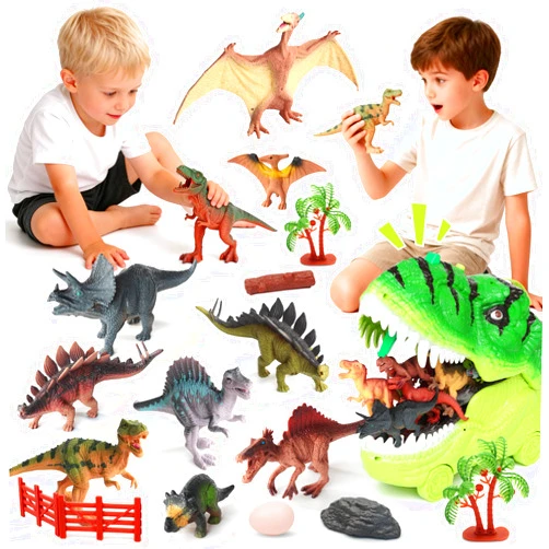 Gearvibe 29 Pcs Dinosaur Toys for Realistic Jurassic Dinosaurs Figures with Trees&eggs &Fence Playset to Can Create a Dino World, Educational mini Dinosaurs Figures, dinosaur set Gifts for Toddler Boys 3-5