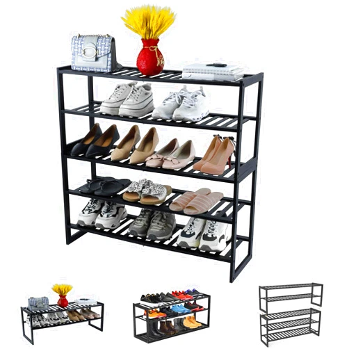 Jripae Shoe Rack Bamboo 5 Tier Shoe Organizer, Storage 20-25 Pairs for Closet Entryway, Stackable Large Tall Shoe Shelf Holder Stand Cubby for Door Hallway Bedroom Garage
