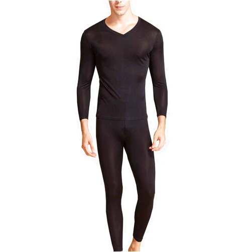 Grenasasilk Men's Silk Long Johns Mulberry Silk Long Underwear V-Neck Breathable Thermal Underwear Sets & Undergarments