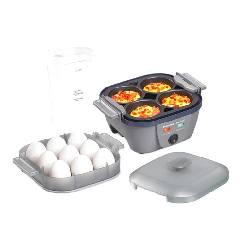 Hamilton Beach 6-in-1 Electric Egg Cooker for Hard Boiled Eggs, Sous Vide Style Egg Bite Maker and Poacher, 5.25” Non-Stick Skillet for Omelets, Scrambling & Frying, Grey (25510)