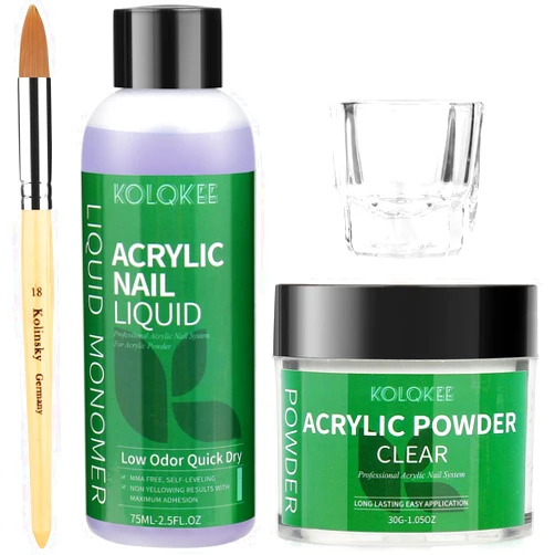 Kolqkee Acrylic Nail Kit Acrylic Powder and Liquid Set with Kolinsky Nail Brush, Lamp (Not Required) for Home DIY Salon Nails Application