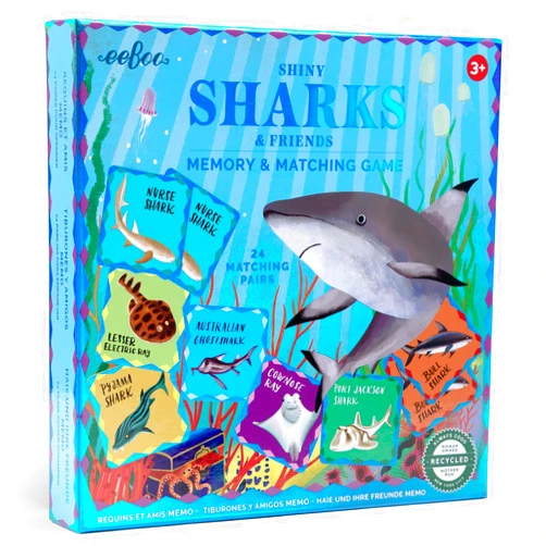 eeBoo: Memory & Matching Game: Shiny Sharks & Friends - 24 Matching Pairs, Educational Preschool Game, Kids Ages 3+, 1-4 Players