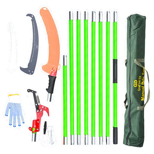 Grefinity 27FT Manual Pole Saw, Tree Branch Trimmer with 8-Section Fiberglass Handle, Sharp Steel Blade and Scissors, Lightweight Extendable Design for High Branch Trimming, Ideal for Palms and Shrubs