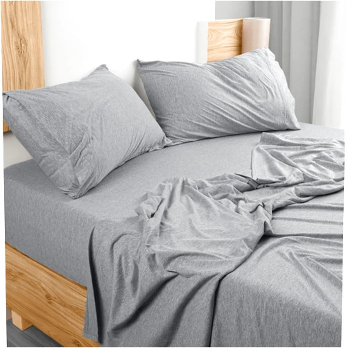 Utopia Bedding Queen Sheet Set - Jersey Knit Sheets 4 Piece – Cotton – Soft T-Shirt Stretchy Sheets ( Heather Light Grey)