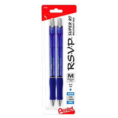 Pentel RSVP Super RT Ballpoint Pen, (1.0mm) Medium Line, Blue Ink, 2-Pk - BX480BP2C
