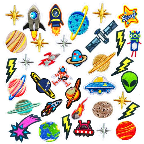 Woohome 35 PCS Iron on Patches Solar System Appliques Stickers Woohome Embroidered Space Planets Patches Applique Kit for Clothing, Jackets, Backpacks, Jeans