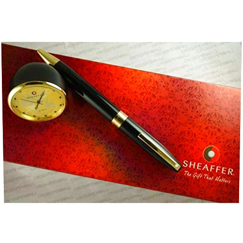 Sheaffer Made in The USA Legacy Heritage with Gold appointments Ball Pen and Sheaffer Gold Desk Watch Corporate Gift Set in Gift Box