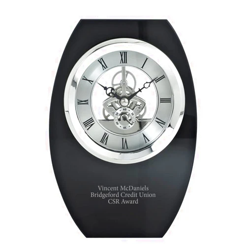 Baudville Engraved Clock Trophy - Executive Crystal - Rectangular Shaped on a Rectangular Base - Personalized Engraving Up to Three Lines (Black Crystal)
