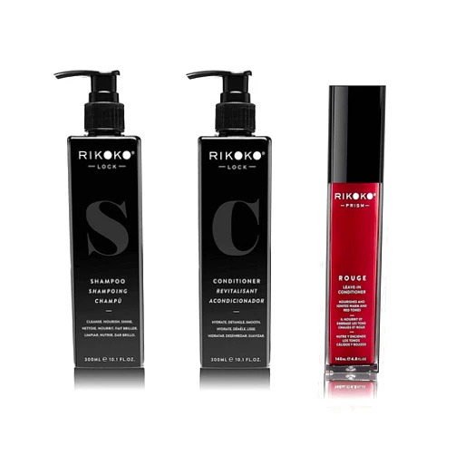 Rikoko LOCK Coconut Shampoo Bundle with Coconut Conditioner and PRISM Rouge Pigmented Leave in Conditioner