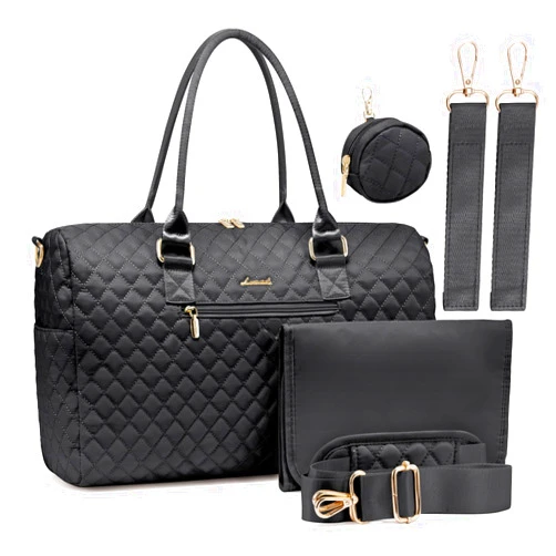 LOVEVOOK Diaper Bag Tote with Pacifier Case and Changing Pad, Large Capacity Mommy Bag for Hospital and Weekender Travel, Functional Baby Bag Newborn Baby Essential, Black