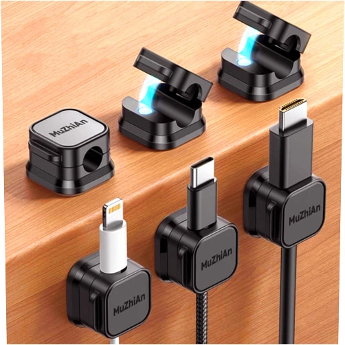 MuZhiAnUS 6 Pack MuZhiAn Magnetic Cable Clips,Magnetic Cord Organizer,Cable Spring Holder Clips,Cord Holder,Cable organizer,Wire organizer,Holder Organizer for Home Office Desk Phone Car Wall Desktop Nightstand