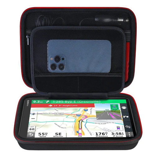 Elonbo GPS Carrying Case for 10-inch Garmin dezl OTR1000 / Garmin dezl OTR1010 / Garmin RV 1090 GPS Navigator System, Extra Mesh Pocket Fits Car Charger USB Cable, Black