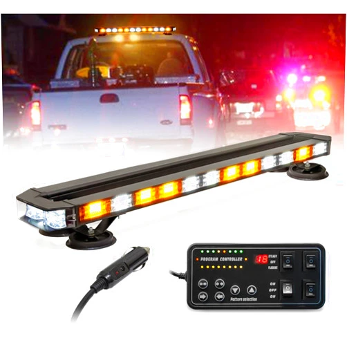 LUMENIX 31 Inch 168 LED Rooftop Strobe Emergency Lights Bar w/Controller Heavy-Duty Magnetic Mount Warning Flashing Traffic Lightbar for Construction Vehicles Tow Work Trucks Snow Plows - White Amber