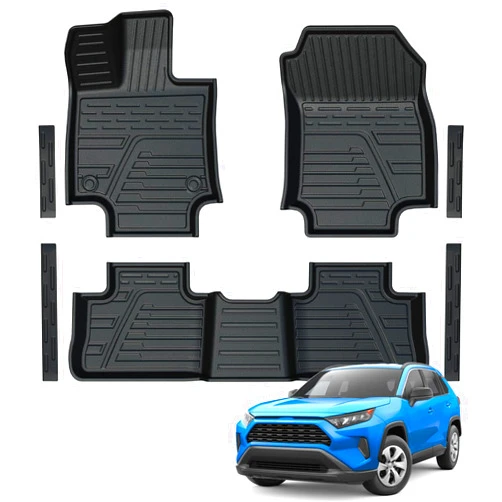LUMWAY Floor Mats for 2019-2025 Toyota RAV4 (Include Gas & Hybrid), TPE All Weather Durable Floor Liners Door Sill Guards for Toyota RAV4 Accessories