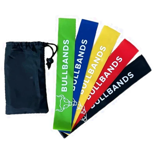 BullBands Heavy Duty 5 Resistance Bands 5-40 lbs Set for Glute, Arm Exercises, Yogo, Rehab and Physical Therapy, Set of 5, Heavy Duty, Comes with Nylon Carry Bag