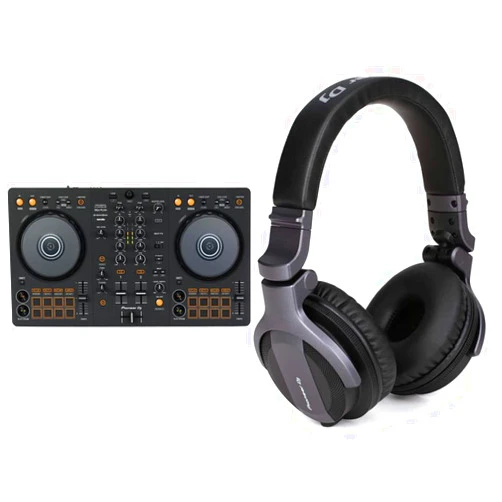 Pioneer DJ DDJ-FLX4 2-deck Rekordbox and Serato DJ Controller - Graphite & CUE1 On-Ear DJ Headphone - Black DJ Controller+ Headphones