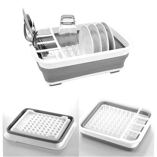 ZhildChen Collapsible Dish Rack Foldable Dish Drying Rack Portable Dish Drainer Dinnerware Organizer Rack Folding Tableware Storage Rack Cutlery Rack for Kitchen Counter RV Camper Accessories (Gray)