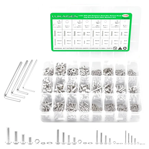LuKaiSen Screw and Nut (304 Stainless Steel, 1440PCS Hex Button Head)