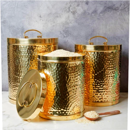 Cook Eat Serve Craft Jumbo Pure Brass Pantry Flour Canister Set of 3
