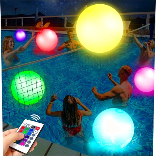 AMENON 4 Pack LED Beach Balls, Pool Toys Ball 16 Inch Inflatable Light Up Beach Balls with Remote Control 16 Colors Lights and 4 Light Modes Glow in The Dark Pool Beach Decorations for Adult Kid