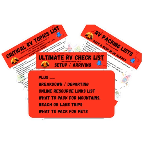 Generic RV Setup Checklists: 3 Waterproof Quick Reference for Arrival, Hookups, Departure, RV Travel Packing, Critical Topics, Online Resources – Avoid Costly Mistakes, Save Time, Stay Safe, Camping Checklist