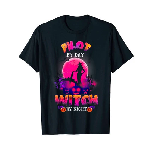 Halloween Pumpkin Costume Party 2021 By Chang Pilot By Day Witch By Night Funny Halloween Pumpkin T-Shirt