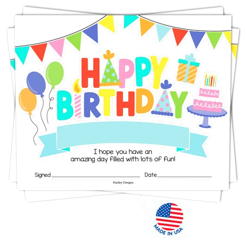 Hadley Designs 25 Colorful Birthday Certificates For Kids Classroom Birthday Gifts - Happy Birthday Certificates For Students, Birthday Awards For Students, Birthday Awards Classroom Supplies For Teachers Elementary