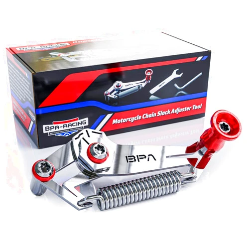 BPA-RACING BPA–Racing Motorcycle Chain Slack Adjuster Tool - Innovative Chain Tensioning Tool For Easy, Quick & Precise Chain Slack Adjustment- Slack Setter Tool (Red)
