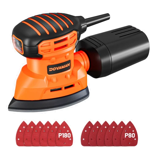 DOVAMAN DLS03A Detail Sander, 130W Palm Sander Tool, Dust Collection System, 12PCS Sandpaper, 12000RPM Compact Hand Sander for Wood Steel Surfaces