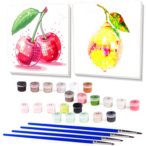 Fotasmua 2 Pack Paint by Numbers Kits for Adults Teenagers and Kids with Framed, DIY Acrylic Easy Adults Paint by Numbers kit, Fruit Oil Painting Kit Drawing Paintwork for Home Decor (8 X 8 Inch)