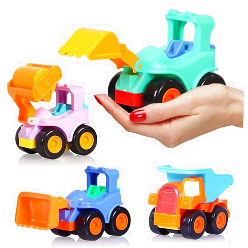 Beestech Toy Cars for 2 3 4 5 Year Old Boys Girls Toddlers, Friction Powered Construction Truck Toys, Pull Back and Go Vehicles with Dumper Road Roller Bulldozer Excavator 4 Pack Gift