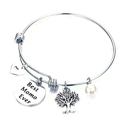 BEKECH Momo Grandmother Gift Best Momo Ever Grandma Bangle Bracelet Mother’s Day Jewelry for Momo Mimi Nana Gift