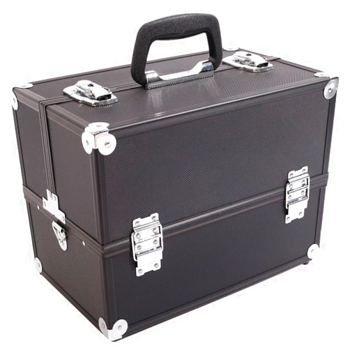 DESIGNSCAPE3D Cosmetic Makeup Train Case with Shoulder Strap, SM-2083 Aluminum Alloy Jewelry Box Organizer, 14.17x8.58x10.12inch, Black