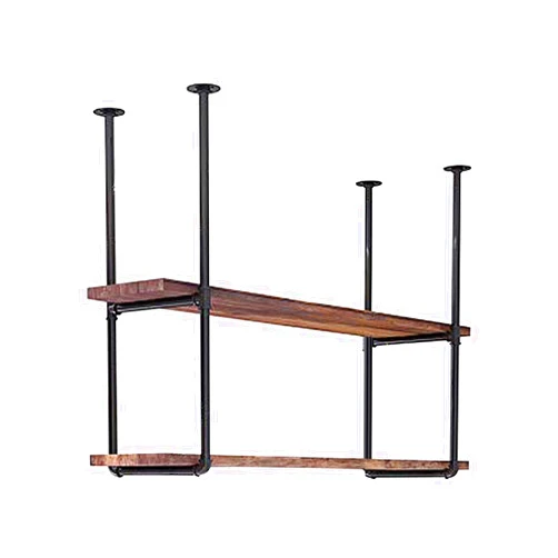 SHUICAO Wall Shelves Retro Ceiling Flower Stand, Industrial Hanging Floating Shelves 2-Tiers Wine Rack, Easy to Install, U Shape Pumbing Pipe Bracket for Kitchen
