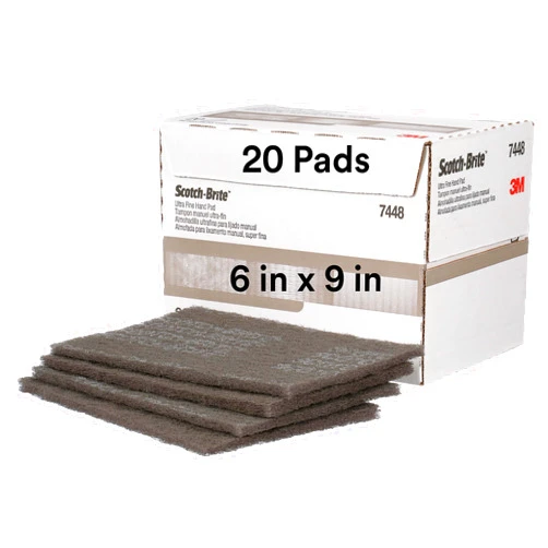 Cubitron 3M Ultra Fine Grade 7448 Hand Pad, Pack of 20, 6 in x 9 in Hand Pads, Nonwoven Silicon Carbide, Surface Preparation, Scuffing, and Cleaning, Gray