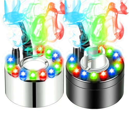 YEAJOIN 2PCS Mist Makers, Indoor Fogger Water Fountain Pond Mini Fog Machine Atomizer Air Humidifier with 12 LED, Atomizer Fogger Perfect for Halloween, Christmas and Other Holidays