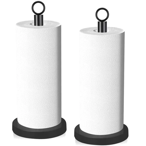 Mutclord Kitchen Paper Towel Holder Countertop Stand Dispenser, Stainless Steel Paper Towel Roll Holder with Weighted Base, Black, 2 Pack