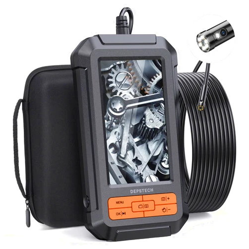 DEPSTECH Dual Lens Endoscope, 1080P HD Borescope Inspection Camera with Light, Split Screen, 4.3'' Digital Video Snake Camera, 7.9 mm Waterproof Scope Camera, 16.5ft Semi-Rigid Cable, Carrying Case