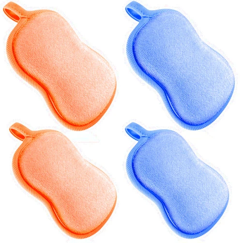 Tatuo 4 Pieces Baby Bath Sponge Cotton Baby Sponge Soft and Absorbent Sponge for Kids Babies Men Women (Orange,Blue)