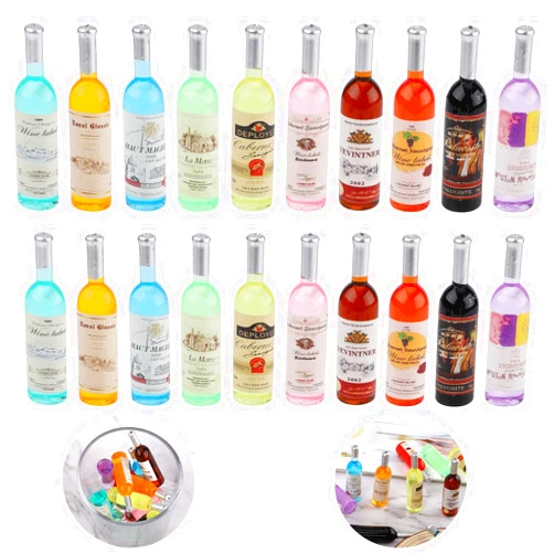 LUTER 20pcs Miniature Bottles, Cute Dollhouse Wine Bottles Make Mini Food Mini House Drink Accessories for 1:12 Scale Dollhouse Decors (10 Colors)