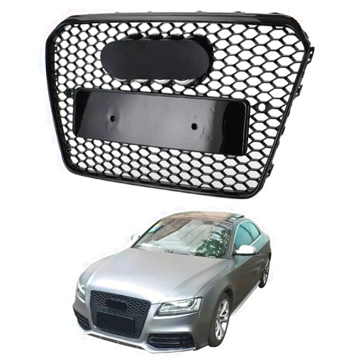 AutoJoy Club Front Bumper Grille Compatible with 2013-2016 Au*di A5 S5 B8.5 Facelift RS S-Line Honeycomb Mesh Grille Gloss Black with Ring Holder