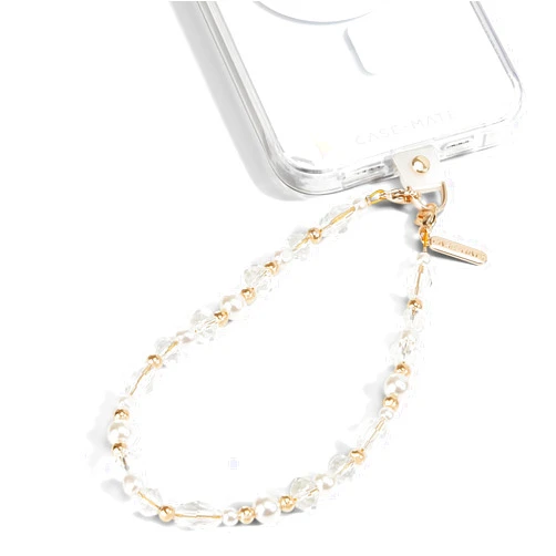 Case-Mate Beaded Phone Charm | Detachable Anti Theft Phone Strap | Hands-Free iPhone Wrist Strap for Women | Phone Chain Wristlet - Fits Apple, Samsung, Google Pixel & More | Crystal Pearl Gold