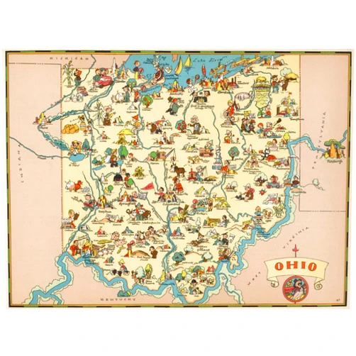 NNNGTAOCER Jigsaw Puzzle 500 Piece for Adults Puzzle 3D Wooden Classic Puzzle Cartoon Map of The States of The United States,Cartoon Map Ohio DIY Educational Puzzle Christmas Home Decor Gift,52X38Cm