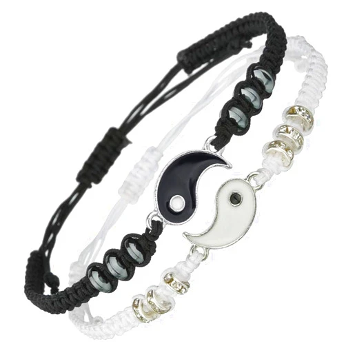 Butishop Best Friend Bracelets for 2 Matching Yin Yang Adjustable Cord Bracelet for Bff Friendship Relationship Boyfriend Girlfriend Valentines Gift