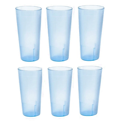 Thunder Group 20 Ounce Restaurant Tumbler Beverage Cup, Stackable Cups, Break Resistant Commmerical Plastic, Set of Six - Blue