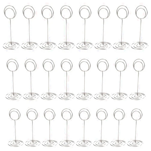 TecUnite 24 Pieces 3.35 Inch Table Number Holder Place Card Photo Holder Picture Name Menu Clips Memo Cards Stand for Wedding Reception Anniversary Birthday Party Centerpieces (Silver)